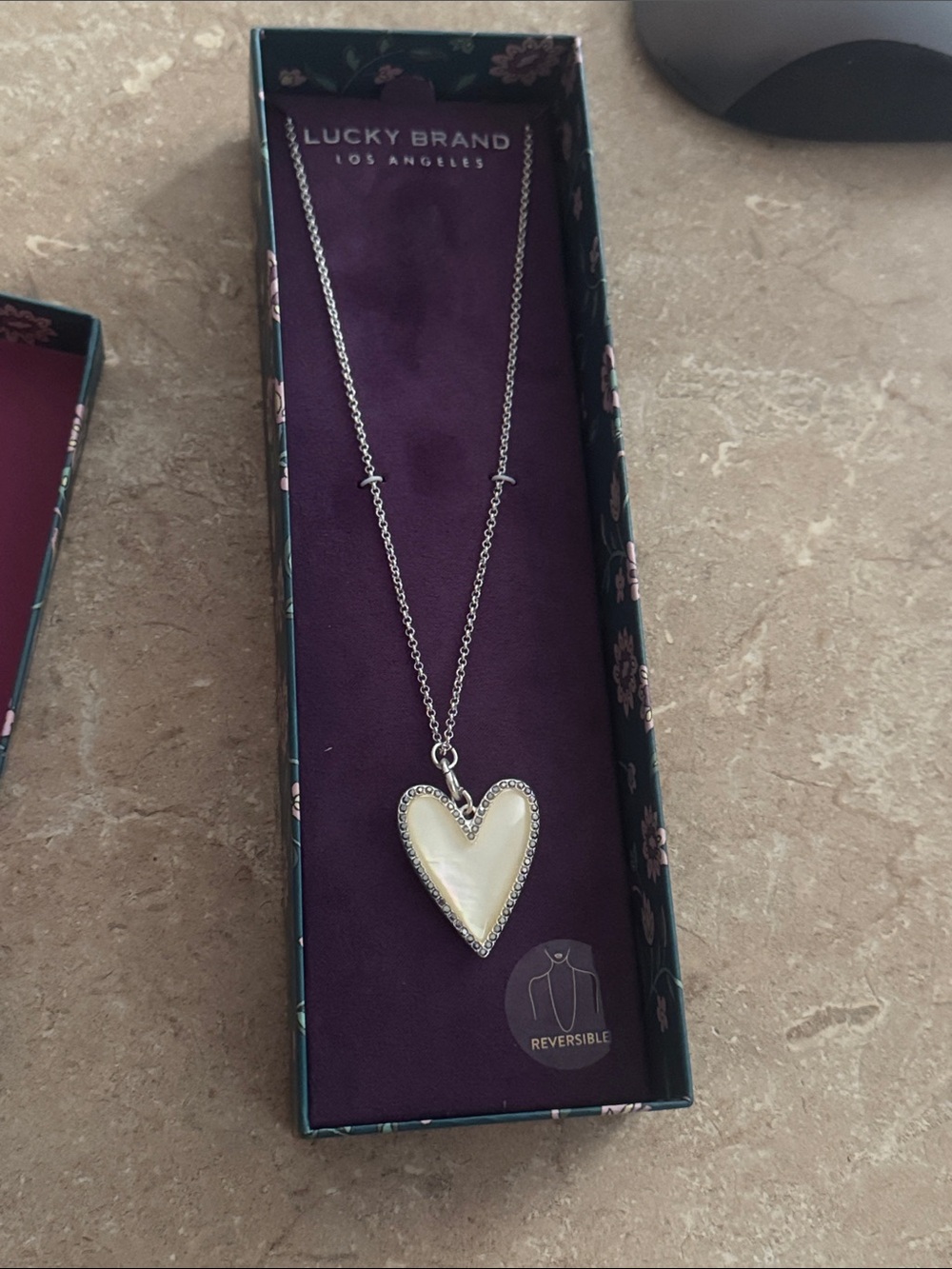 Lucky Brand Silver Heart Pendant Necklace with Cream Mother-of-Pearl